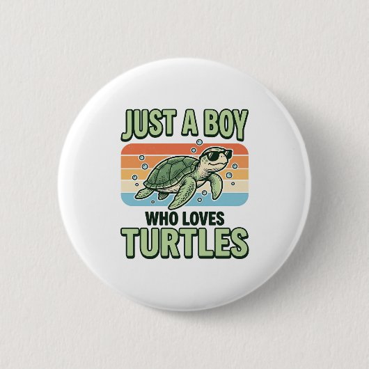 Junge, der Schildkröten liebt Vintage-Stich-Design Button (Vorderseite)