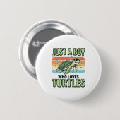 Junge, der Schildkröten liebt Vintage-Stich-Design Button (Vorne & Hinten)