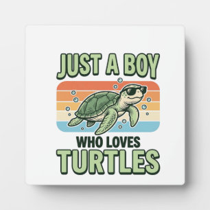 Junge, der Schildkröten liebt Vintage-Stich-Design Fotoplatte