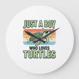 Junge, der Schildkröten liebt Vintage-Stich-Design Große Wanduhr