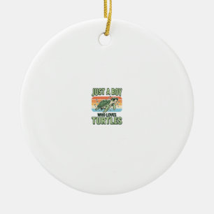 Junge, der Schildkröten liebt Vintage-Stich-Design Keramik Ornament