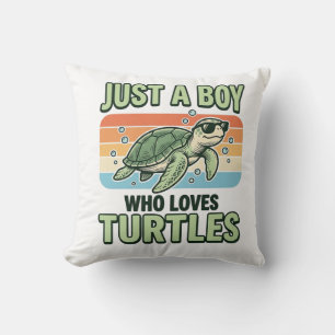 Junge, der Schildkröten liebt Vintage-Stich-Design Kissen