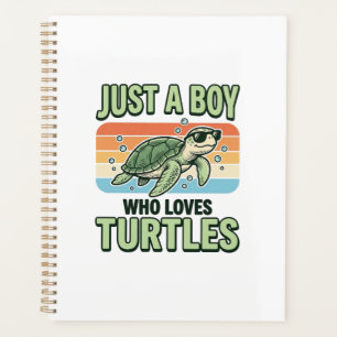 Junge, der Schildkröten liebt Vintage-Stich-Design Planer