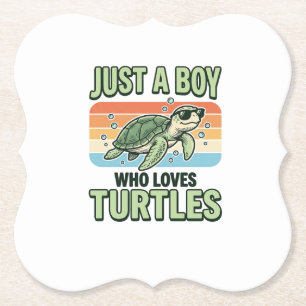 Junge, der Schildkröten liebt Vintage-Stich-Design Untersetzer