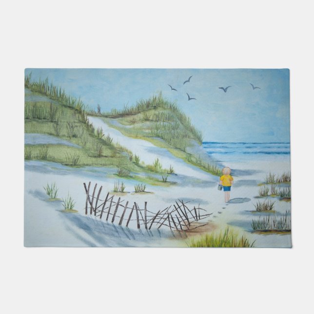 Junge, die den Strand laufen Fußmatte (Vorderseite)