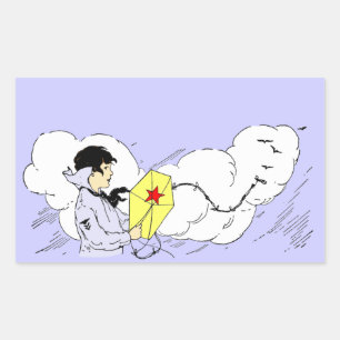 Junge, die eine Art Vintage Art Sticker fliegen