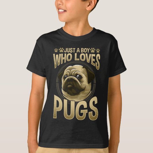 Junge, die Lieben Möpsen Paw Hund Lover T-Shirt (Vorderseite)