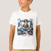 Junge, die mit Katzen in seinem Schlafzimmer las T-Shirt (Vorderseite)