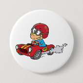 Junge, die Red Race Car fahren Button (Vorderseite)
