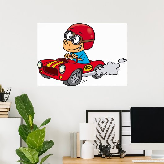 Junge, die Red Race Car fahren Poster