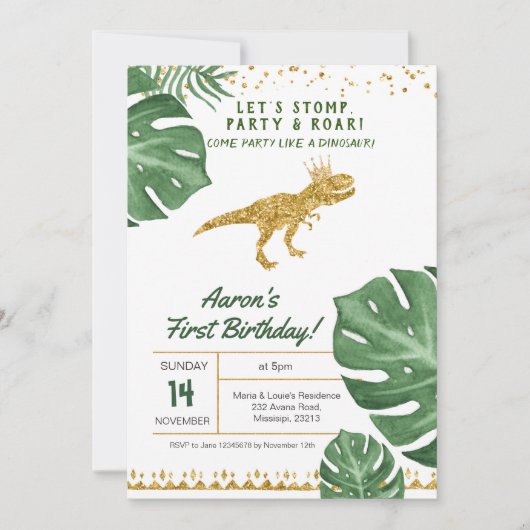 Junge Dinosaurier Geburtstagseinladung Einladung (Vorderseite)