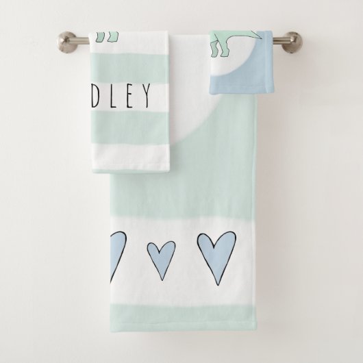 Junge Doodle Triceratops Dinosaur Kinder mit Namen Badhandtuch Set (Insitu)