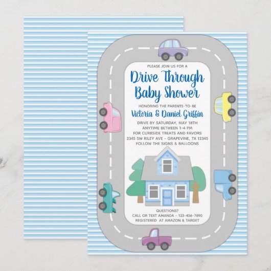 Junge Drive durch Babydusche Einladung (Vorne/Hinten)