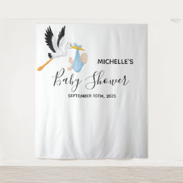 Junge Dusche Storch weißes Foto Hintergrund Wandteppich