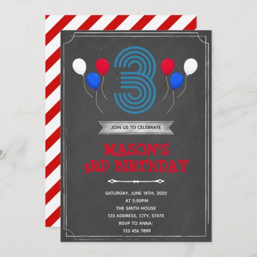 Junge Einladung zum 3. Geburtstag (Vorne/Hinten)