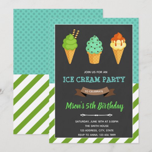 Junge Eis Geburtstagseinladung Einladung (Vorne/Hinten)