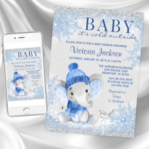 Junge-Elefanten-Baby-Its-Cold-Outside-Baby-Party Einladung