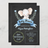 Junge Elefantenkalkboard Babydusche Einladung (Vorne/Hinten)