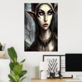 Junge Elfenweibchen blaues Auge | AI Art Poster (Heimbüro)
