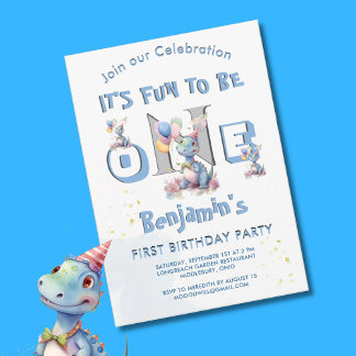 Junge erste Geburtstag Fun One Dinosaurier Einladung