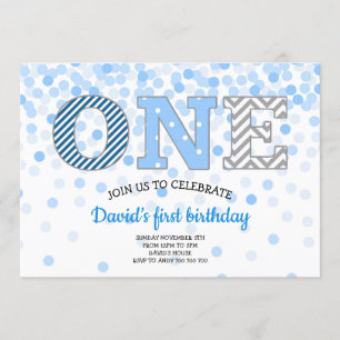 Junge erste Geburtstag ONE Confetti Zickzack Blue Einladung