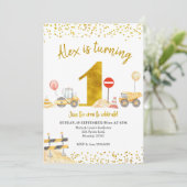 Junge erste Geburtstagsbau Geburtstag Einladung (Stehend Vorderseite)