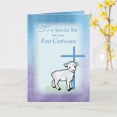 Junge erste Geständnis, Lamm, Kreuz auf blauem Hin Karte (Gelbe Blume)