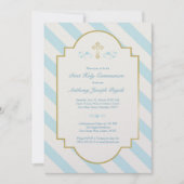 Junge erste heilige Kommune Einladung Blue Stripes (Vorderseite)