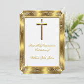 Junge Erste heilige Kommune Weißes Gold Kreuz 2 Einladung (Stehend Vorderseite)