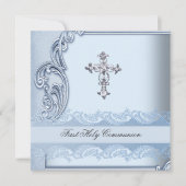 Junge Erste Heilige Kommunion Blaue Bestätigung 2 Einladung (Vorderseite)