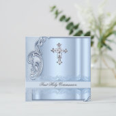 Junge Erste Heilige Kommunion Blaue Bestätigung Einladung (Stehend Vorderseite)