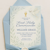 Junge Erste heilige Kommunion Dove & Chalice Einla Einladung