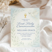 Junge Erste heilige Kommunion Dove & Chalice Einla Einladung