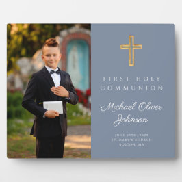 Junge Erste Heilige Kommunion Foto Dusty Blue Fotoplatte