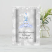 Junge Erste heilige Kommunion Silberblauer Jungen Einladung (Stehend Vorderseite)