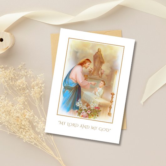 Junge Erste Kommunion Katholische Erinnerung an He Ankündigung