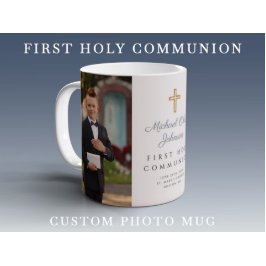 Junge Erste Kommunion Religious Cross Foto Kaffeetasse