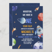 Junge Erste Raumplaner 1. Geburtstag Einladung (Vorne/Hinten)