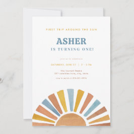 Junge erste Reise um die Sonne zum Geburtstag Einl Einladung