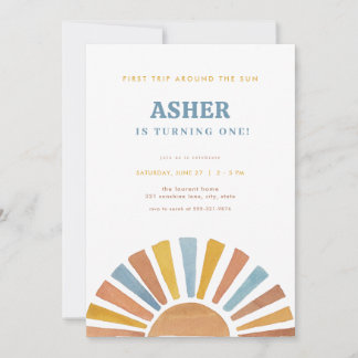 Junge erste Reise um die Sonne zum Geburtstag Einl Einladung