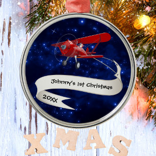 Junge erstes Weihnachten Flugzeug Weihnachtsmann L Ornament Aus Metall