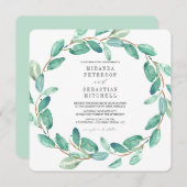 Junge Eukalyptus-Blätter bei Botanischer Hochzeit Einladung (Vorne/Hinten)