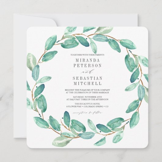 Junge Eukalyptus-Blätter bei Botanischer Hochzeit Einladung