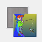 Junge fängt einen Fisch Magnet (Vorderseite/Rückseite)