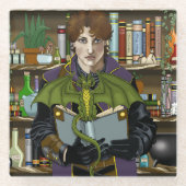 Junge Fantasy-Bibliotheksbücher des Zauberers Drac Glasuntersetzer (Vorderseite)