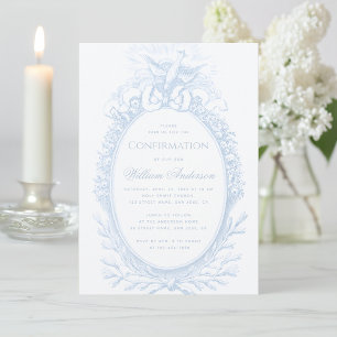 Junge Firmung Blau Heiliger Geist Taube Vintage Einladung