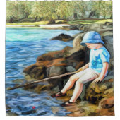 Junge fischen in einem Fluss Duschvorhang (Vorderseite)