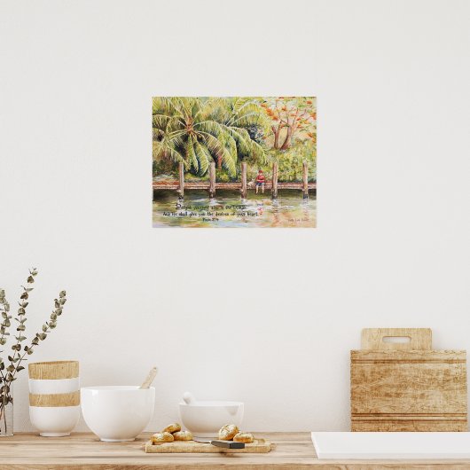 Junge Fischerei mit Hund Psalm 37:4 Poster (Küche)