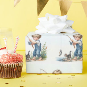 Junge Fischerei mit Kitten Geschenkpapier