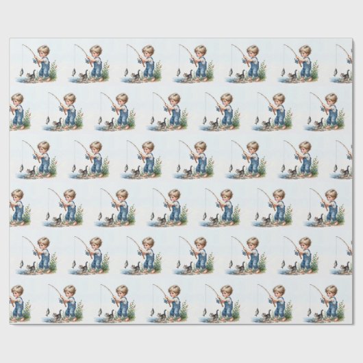 Junge Fischerei mit Kitten Geschenkpapier (Flach)
